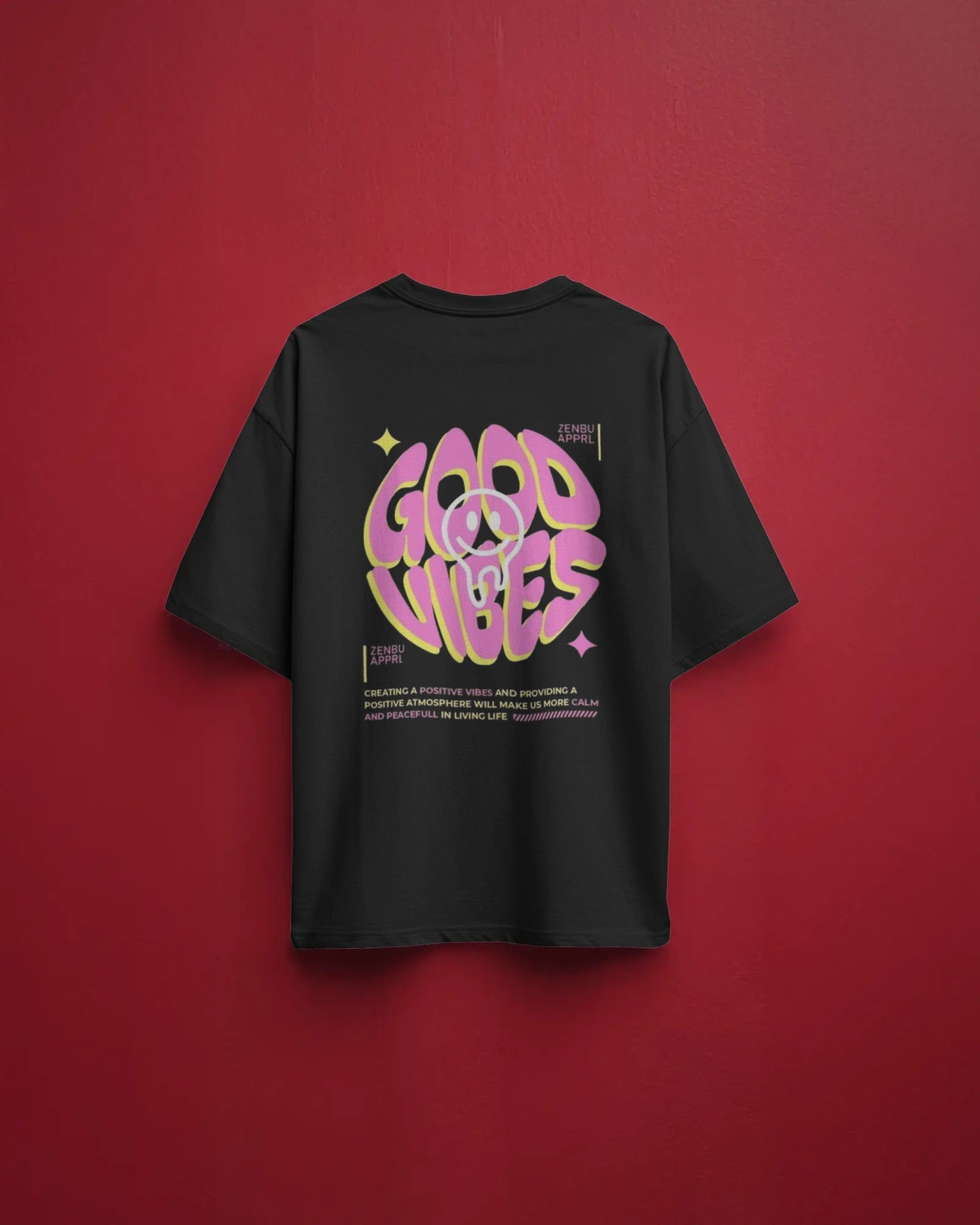 Men's Black Good Vibes Backprint Oversized Tshirt