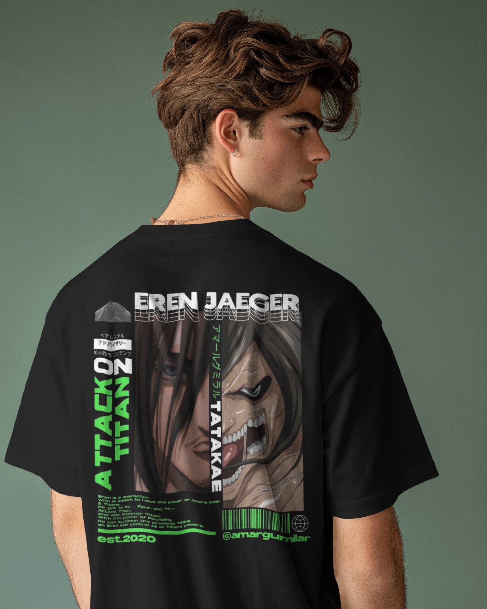 Men's Black Erren jagger Backprint Oversized Tshirt