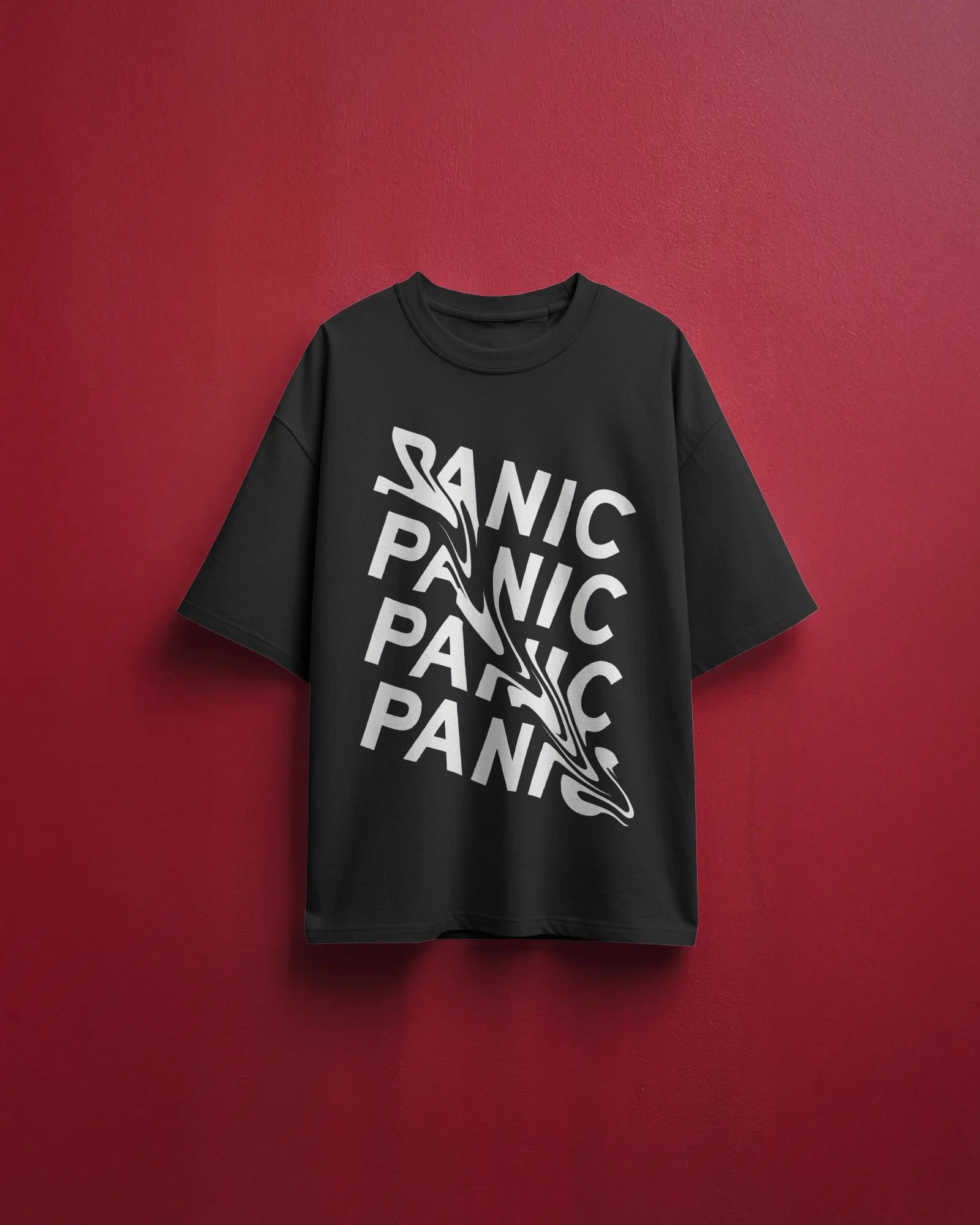 Men's Black Panic typogrpahic Oversized Tshirt