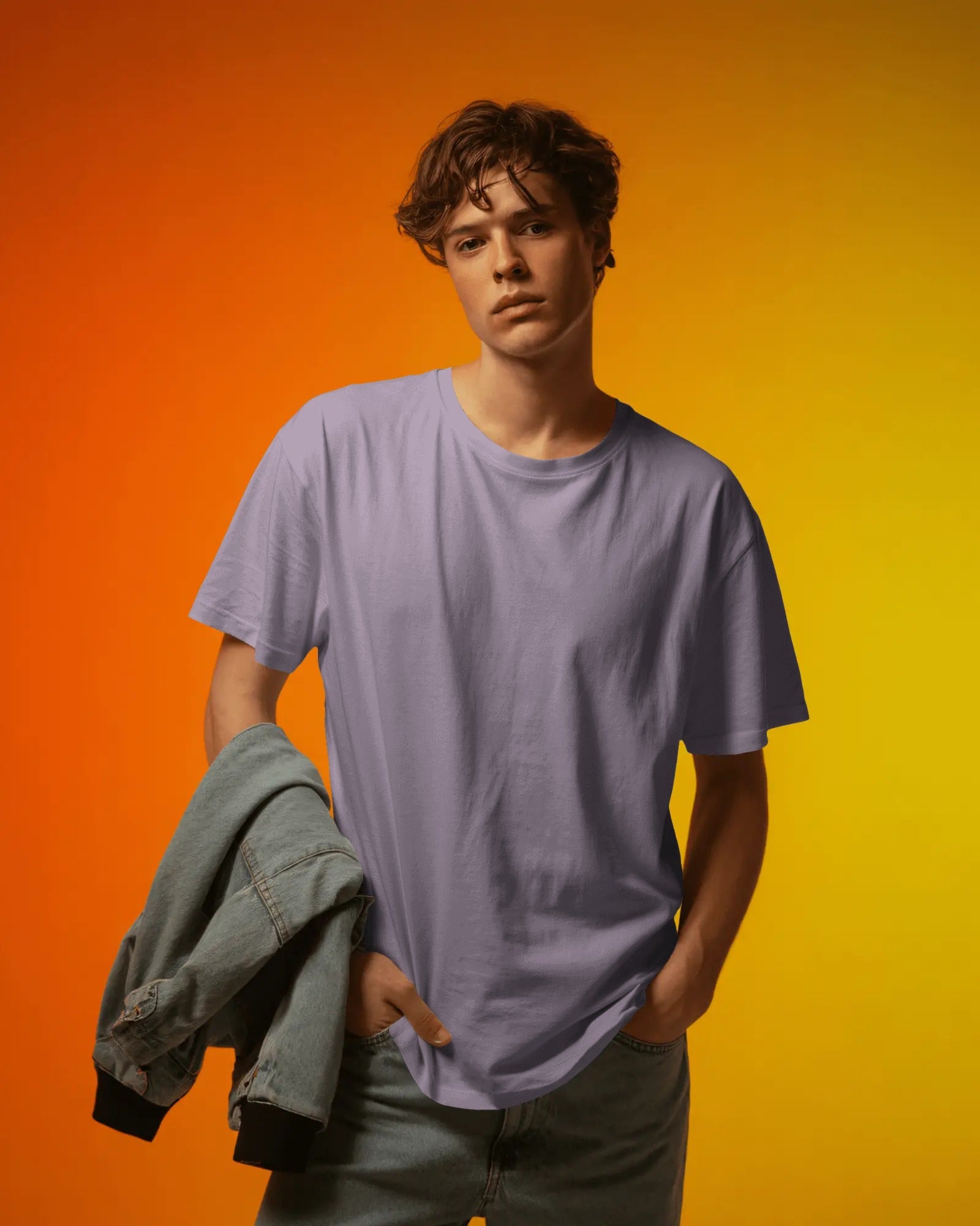 Men's Lavender Solid color round neck Tshirt