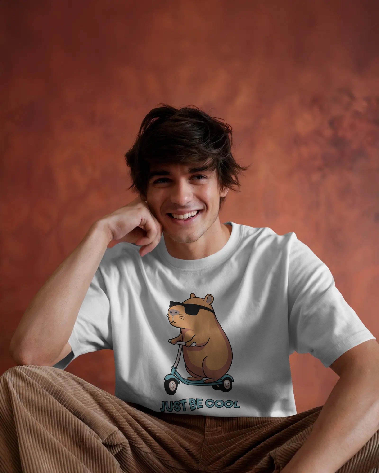 Men's white Be cool Backprint Oversized Tshirt