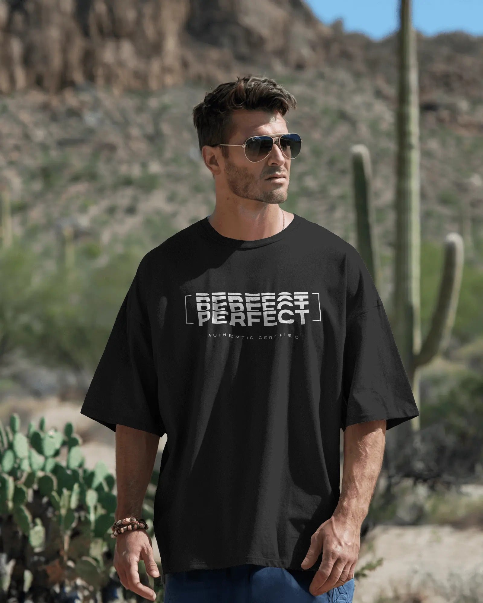 Men's Black "Perfect" typographic Oversized Tshirt