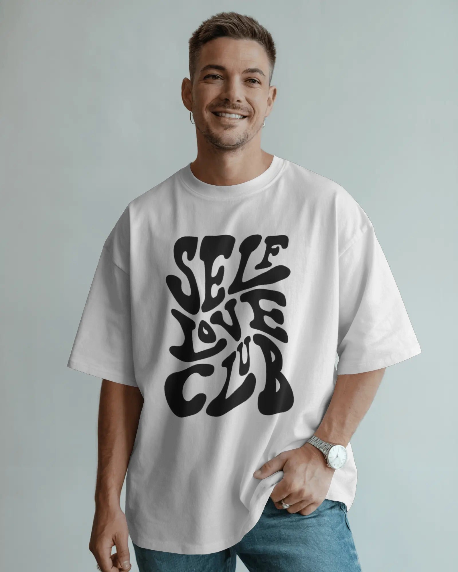 Men's White "Self Love Club" Oversized T-Shirt