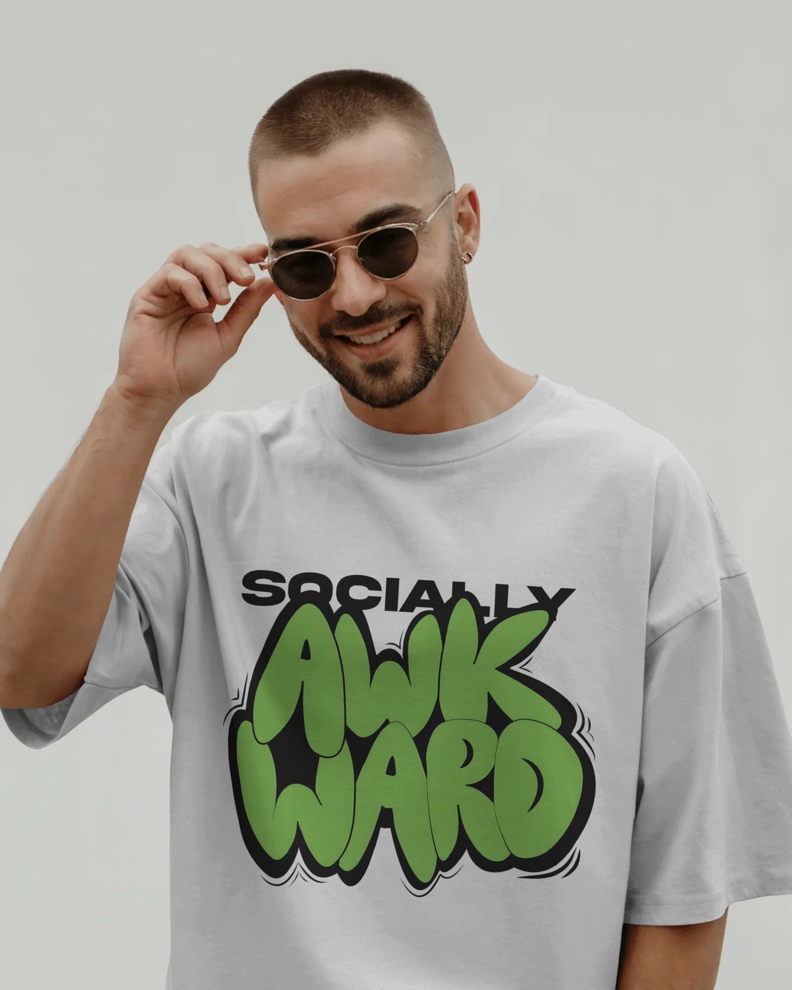 Men's Socially awkward typographic Oversized Tshirt