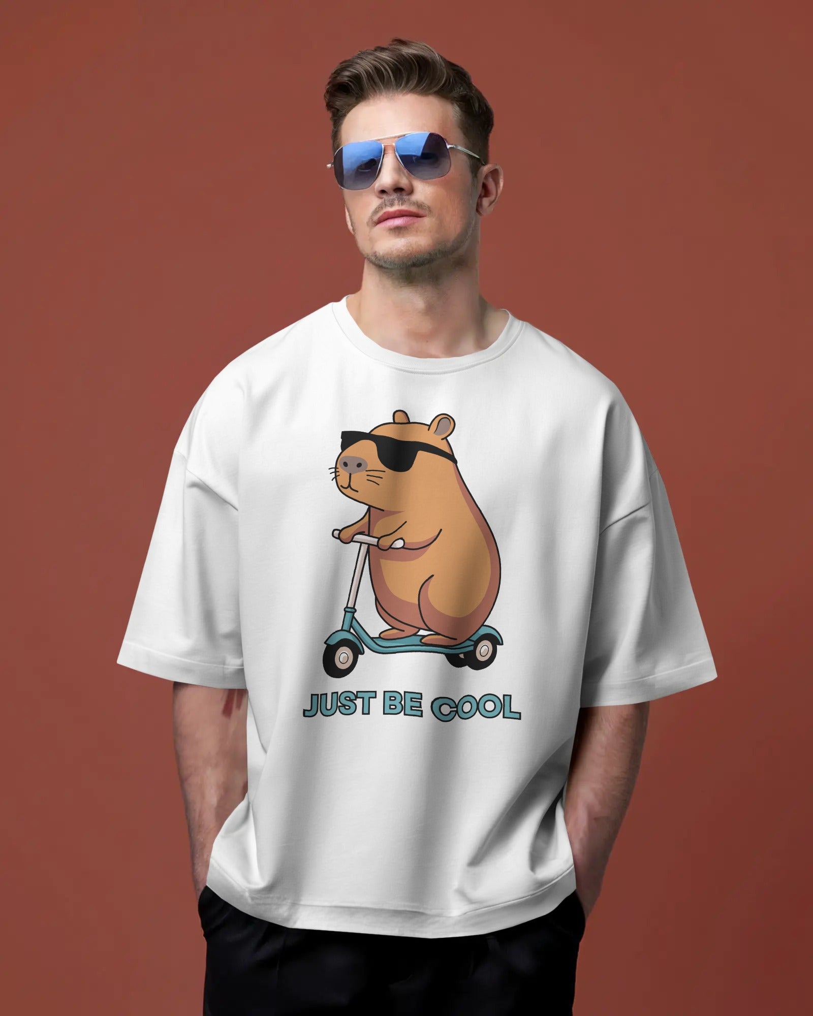 Men's white Be cool Backprint Oversized Tshirt