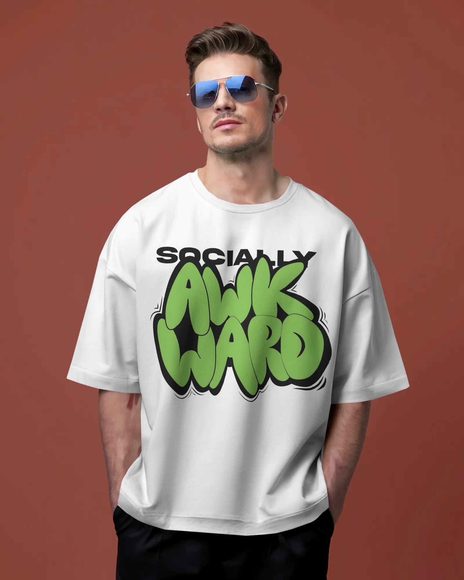 Men's Socially awkward typographic Oversized Tshirt