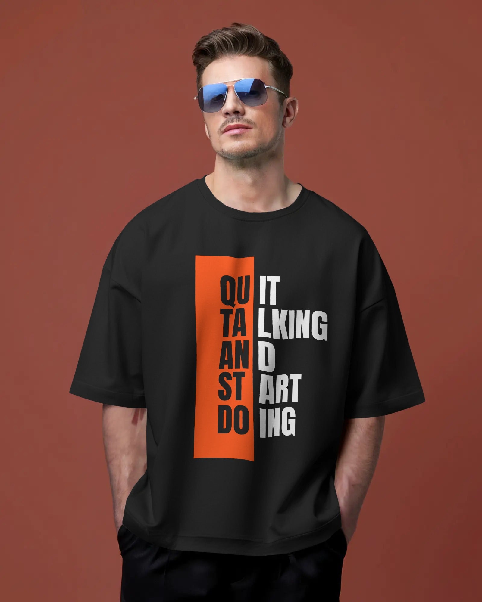 Men's Black "quit talking" typographic Oversized Tshirt