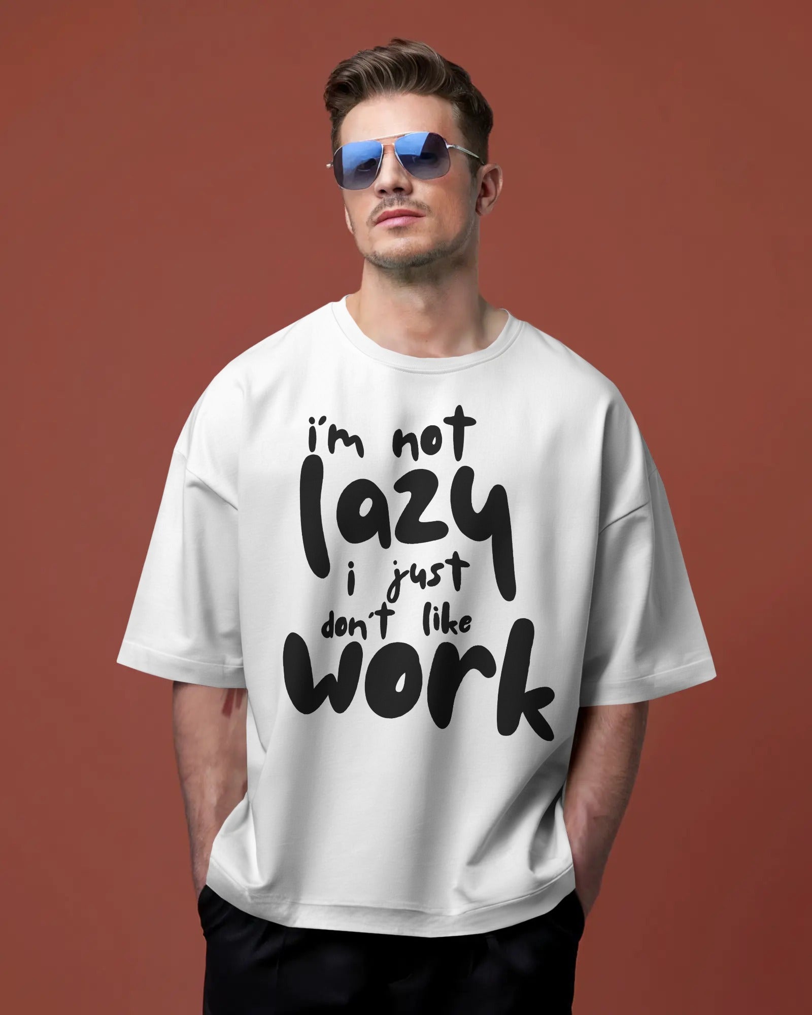 Men's Lazy to work typographic Oversized Tshirt