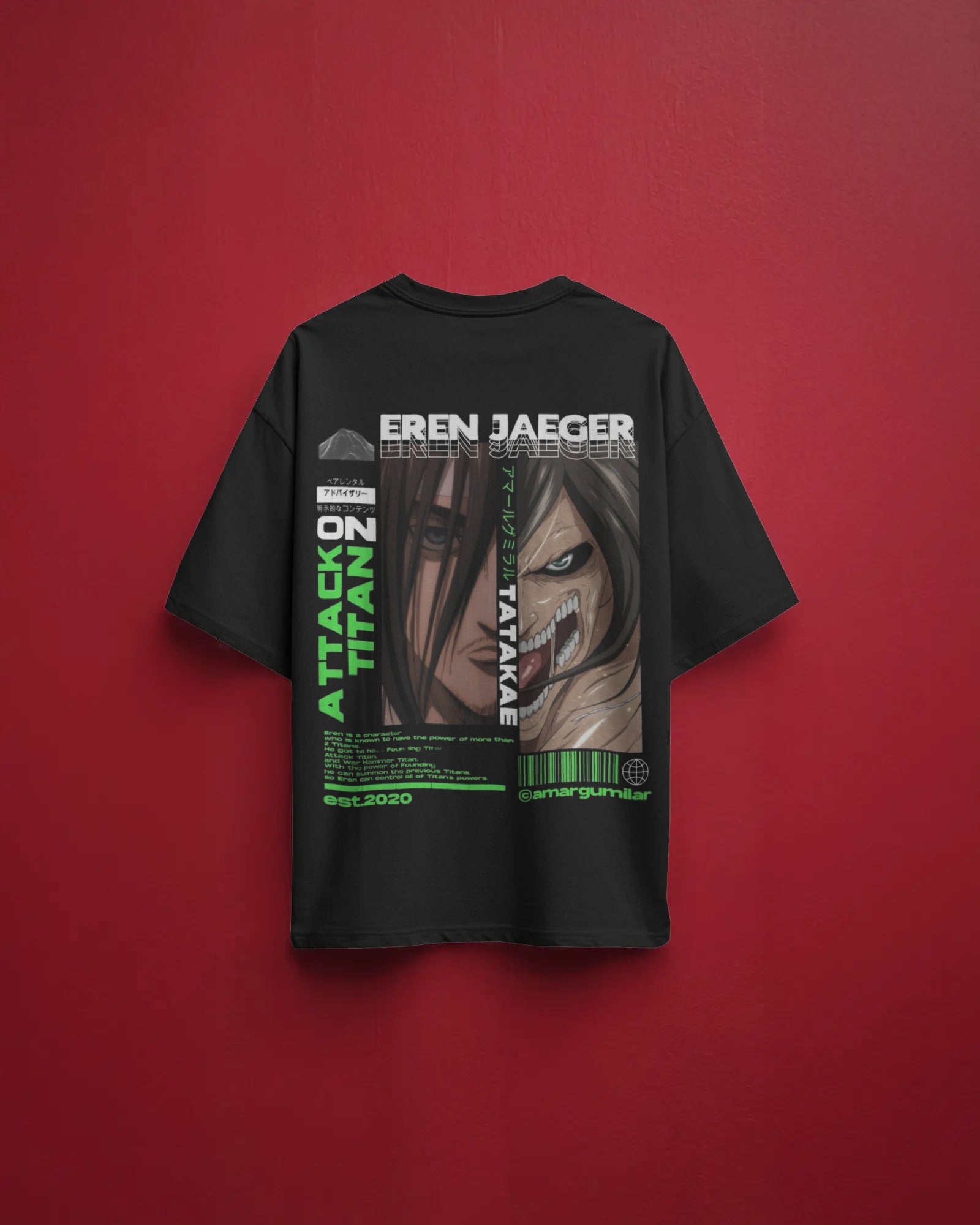 Men's Black Erren jagger Backprint Oversized Tshirt