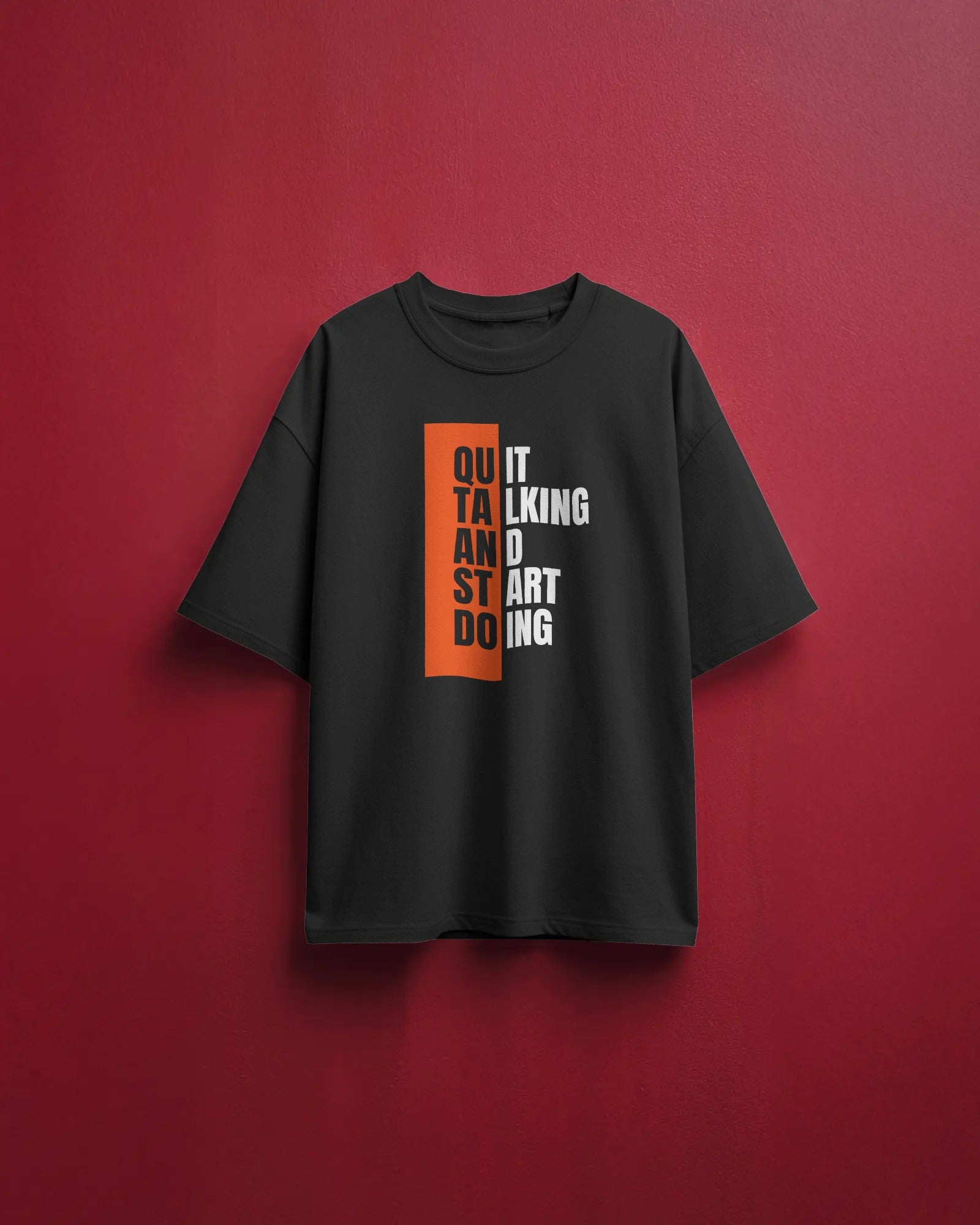 Men's Black "quit talking" typographic Oversized Tshirt